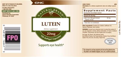 Photo of the GNC Natural Brand Lutein 20 mg label