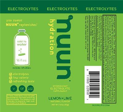 Photo of the Nuun Electrolytes Lemon + Lime label