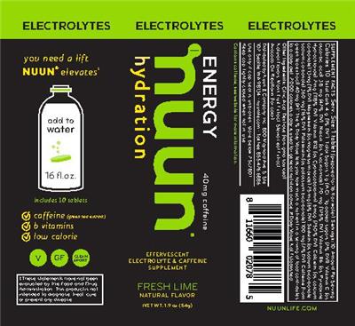 Photo of the Nuun Electrolytes Energy Fresh Lime label