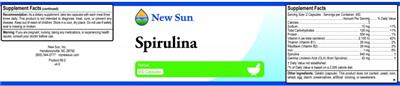 Photo of the New Sun Spirulina label