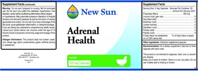 Photo of the New Sun Adrenal Health label