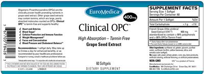 Photo of the EuroMedica Clinical OPC 400 mg label