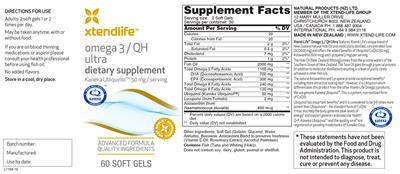 Photo of the Xtendlife Omega 3/QH Ultra label
