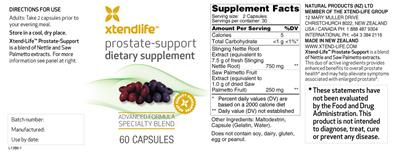 Photo of the Xtendlife Prostate-Support label