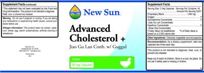 Photo of the New Sun Advanced Cholesterol + label