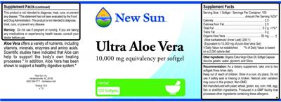 Photo of the New Sun Ultra Aloe Vera label