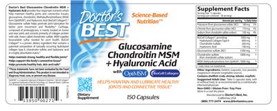 Photo of the Doctor's Best Glucosamine Chondroitin MSM + Hyaluronic Acid label
