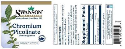 Photo of the Swanson Premium Brand Chromium Picolinate 200 mcg label
