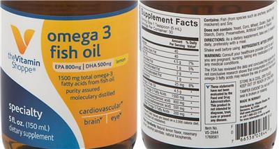Photo of the The Vitamin Shoppe Omega 3 Fish Oil Lemon label