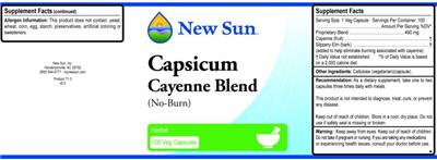 Photo of the New Sun Capsicum Cayenne Blend label