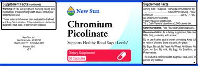 Photo of the New Sun Chromium Picolinate label