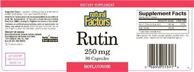 Photo of the Natural Factors Rutin 250 mg label