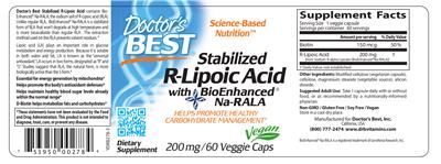Photo of the Doctor's Best Stabilized R-Lipoic Acid 200 mg label