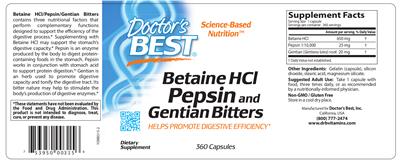 Photo of the Doctor's Best Betaine HCl Pepsin And Gentian Bitters label