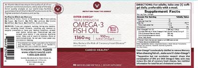 Photo of the Vitamin World Triple Strength Omega-3 Fish Oil 1360 mg label
