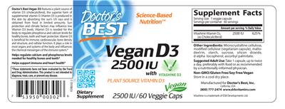 Photo of the Doctor's Best Vegan D3 with Vitashine D3 2500 IU label