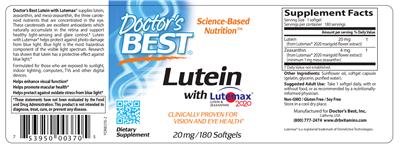 Photo of the Doctor's Best Lutein with Lutemax 20 mg label