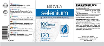 Photo of the BIOVEA Selenium 100 mcg label
