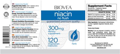 Photo of the BIOVEA Niacin No Flush 300 mg label