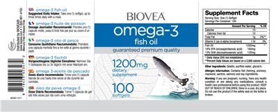Photo of the BIOVEA Omega-3 Fish Oil 1200 mg label
