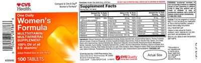 Photo of the CVS Health One Daily Women's Formula label