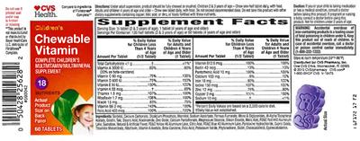 Photo of the CVS Health Children's Chewable Vitamin label