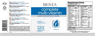 Photo of the BIOVEA Complete Multi-Vitamin label