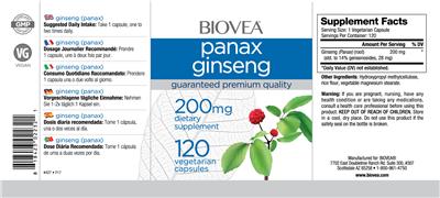 Photo of the BIOVEA Panax Ginseng 200 mg label