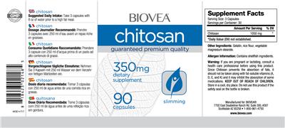 Photo of the BIOVEA Chitosan 350 mg label