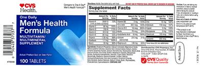 Photo of the CVS Health One Daily Men's Health Formula label