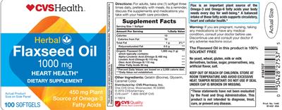 Photo of the CVS Health Flaxseed Oil 1000 mg label
