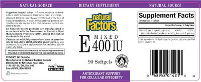 Photo of the Natural Factors Mixed E 400 IU label