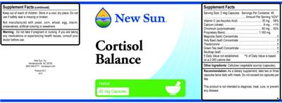 Photo of the New Sun Cortisol Balance label