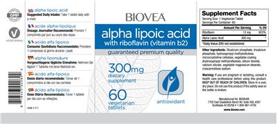 Photo of the BIOVEA Alpha Lipoic Acid 300 mg label