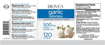 Photo of the BIOVEA Garlic Odorless 500 mg label