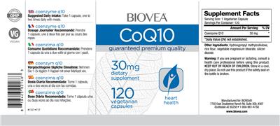 Photo of the BIOVEA CoQ10 30 mg label