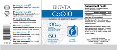 Photo of the BIOVEA CoQ10 100 mg label