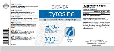 Photo of the BIOVEA L-Tyrosine 500 mg label
