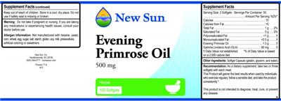 Photo of the New Sun Evening Primrose Oil 500 mg label