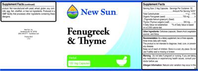 Photo of the New Sun Fenugreek & Thyme label