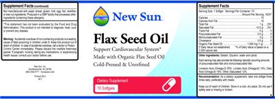 Photo of the New Sun Flax Seed Oil label