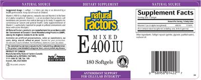 Photo of the Natural Factors Mixed E 400 IU label