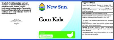 Photo of the New Sun Gotu Kola label