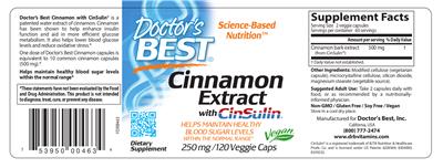 Photo of the Doctor's Best Cinnamon Extract With CinSulin 250 mg label
