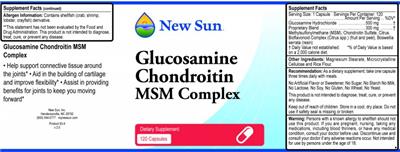Photo of the New Sun Glucosamine Chondroitin MSM Complex label