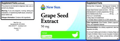 Photo of the New Sun Grape Seed Extract 50 mg label