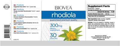 Photo of the BIOVEA Rhodiola 300 mg label