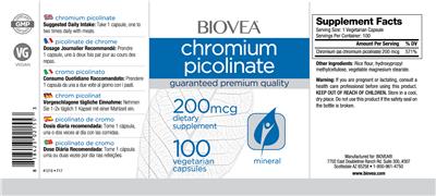 Photo of the BIOVEA Chromium Picolinate 200 mcg label