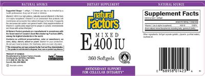 Photo of the Natural Factors Mixed E 400 IU label