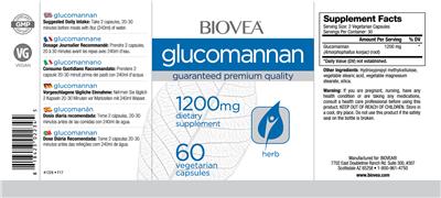 Photo of the BIOVEA Glucomannan 1200 mg label